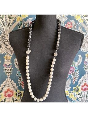 WHBM  **2 necklaces in 1** Long Black Lace Wrapped Pearl Necklace​